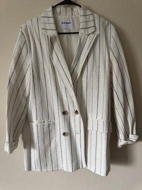 Old Navy Cream Blazer with Navy Pinstripes
